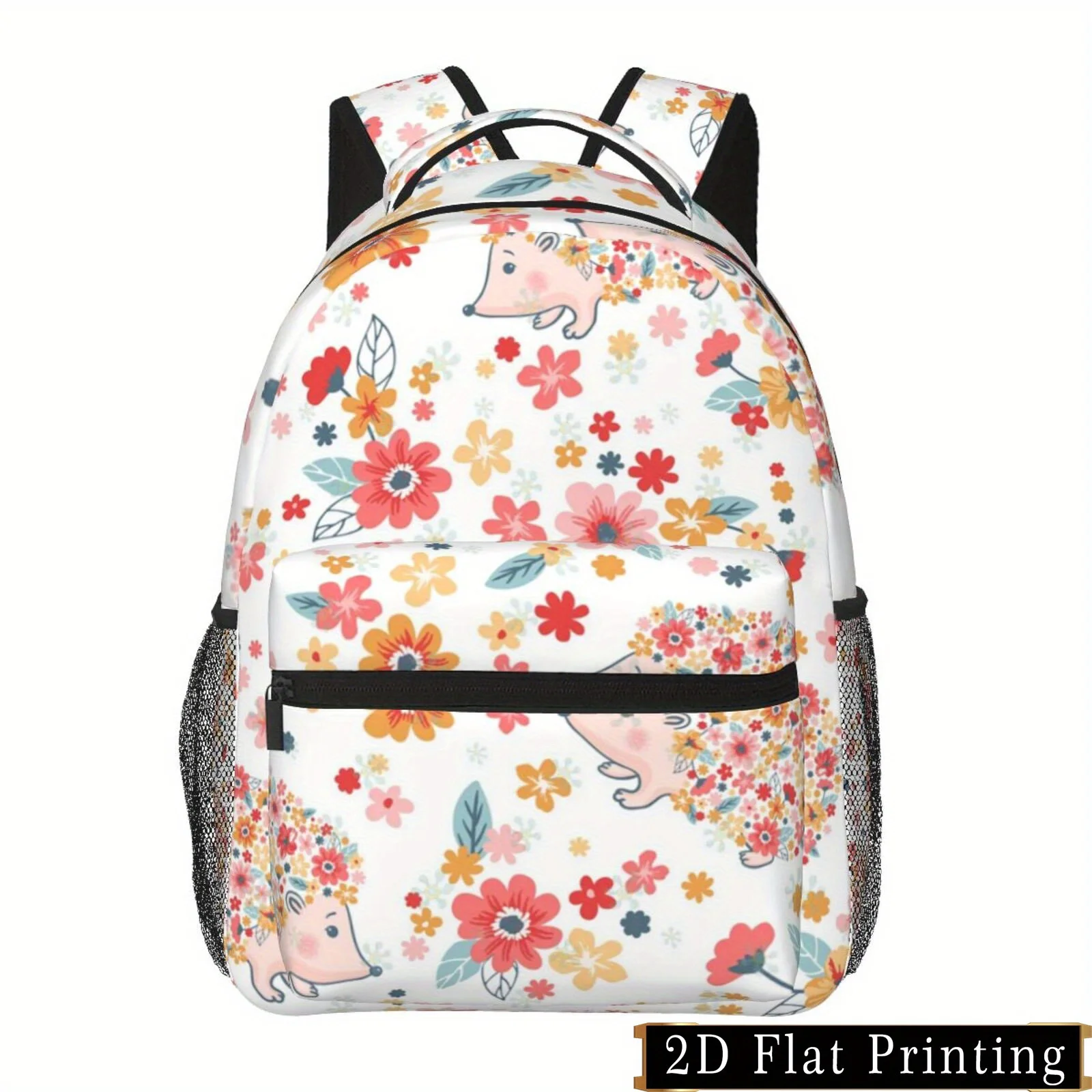 Flower Hedgehog Print Backpack with Shoulder Straps and Waist Protection Stylish for ipad Laptop Bag Large Capacity