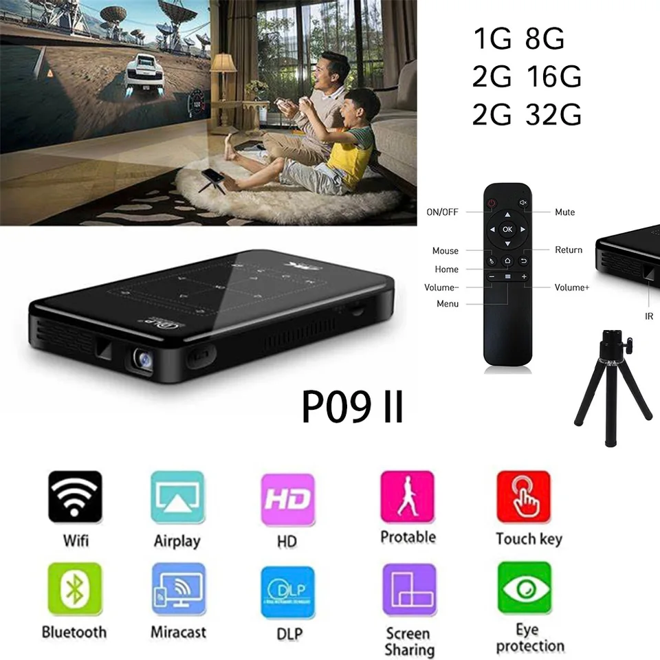 P09-II Portable DLP Mini Pocket Projector Android 9.0 2GB RAM 32GB