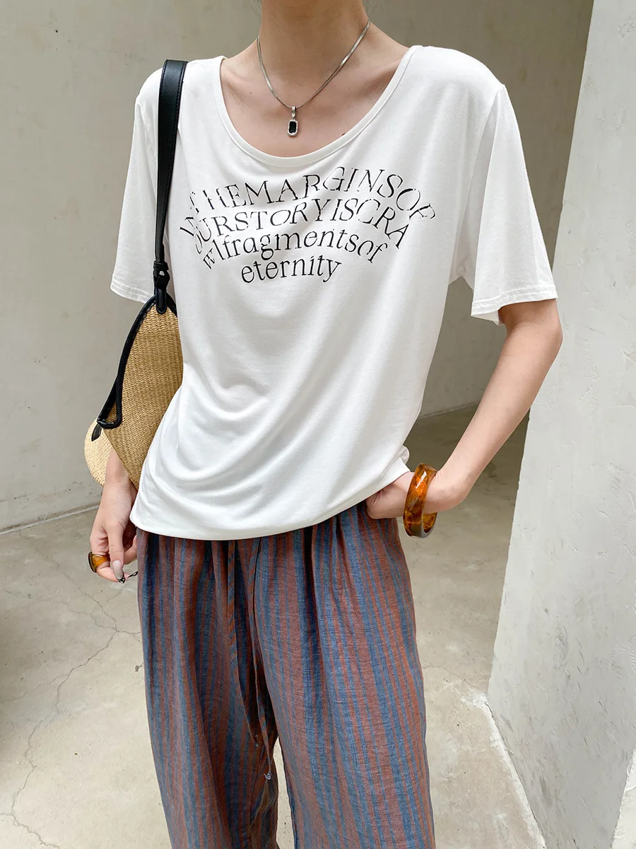 Sommerliches Damen-T-Shirt mit lässigem und modischem Design, Nischen-Design mit Buchstaben-Print, Rundhalsausschnitt und kurzen Ärmeln – Detail 21