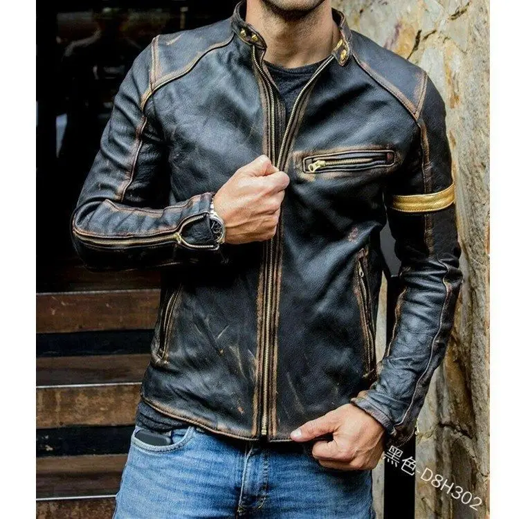 New Fall Men's Retro Leather Jacket Trendy Handsome Riding Locomotive Windproof Jacket High Street Slim Fashion Men's Clothing