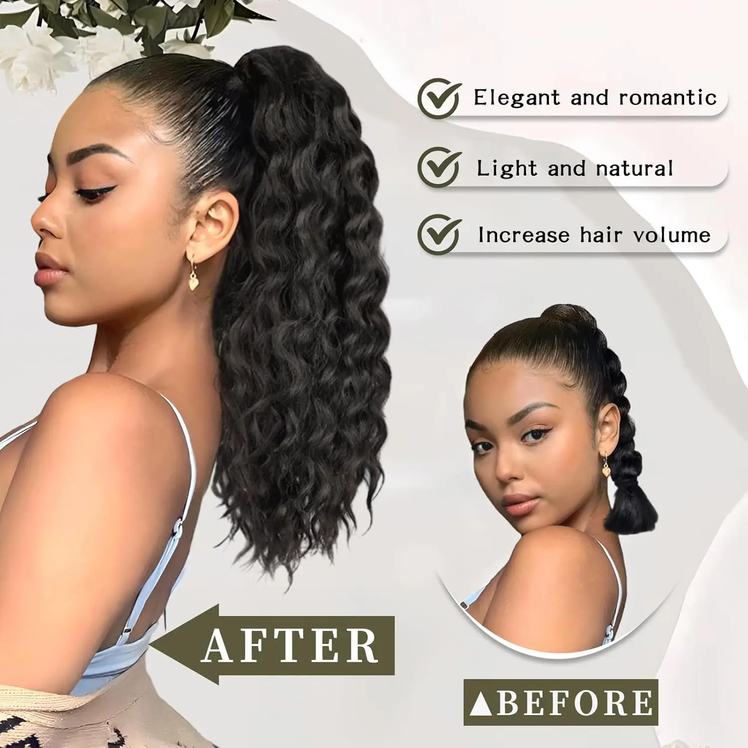 포니테일 익스텐션, 여성용 곱슬 드로스트링 포니테일 익스텐션, 곱슬 클립인 헤어 익스텐션 14/18/22인치 합성 헤어피스