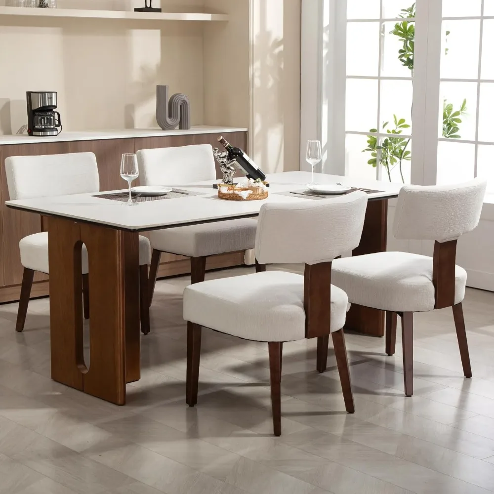 

Dining Chairs Set of 4, Fabric Upholstered Wood Kitchen Chairs, Armless Linen Curved Backrest Accent Chair Farmhouse Modern Dini