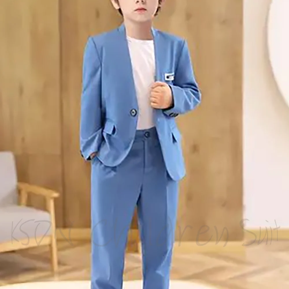 New Fashion Child Suit For Boy Solid Color Single Button Unique Formal Children's Clothing Evening Party Birthday Kids Suit