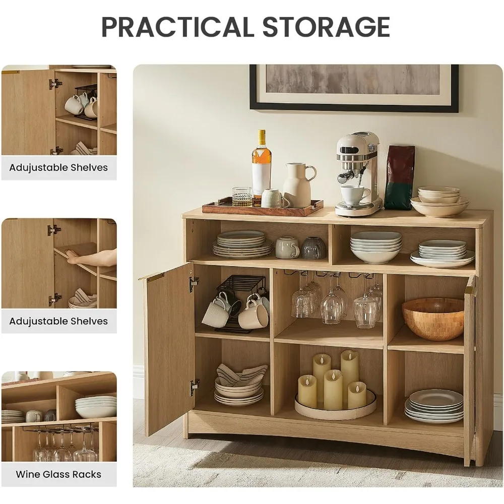 Lemari Bar Kopi dengan Rak Gelas Anggur, Bufet Samping 47.2 dengan Rak yang Dapat Disesuaikan, Lemari Penyimpanan untuk Dapur, Ruang Masuk