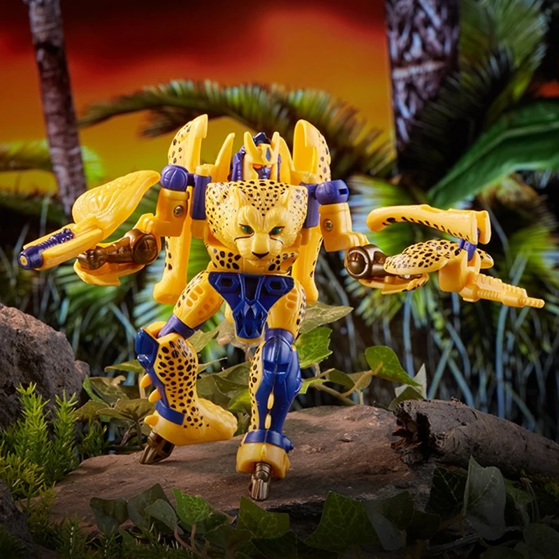 Transformers Beast Wars Deluxe Cheetor Anime Action Figure, Modelo de ornamentos originais, Presentes de brinquedo, 12cm, Em Stock