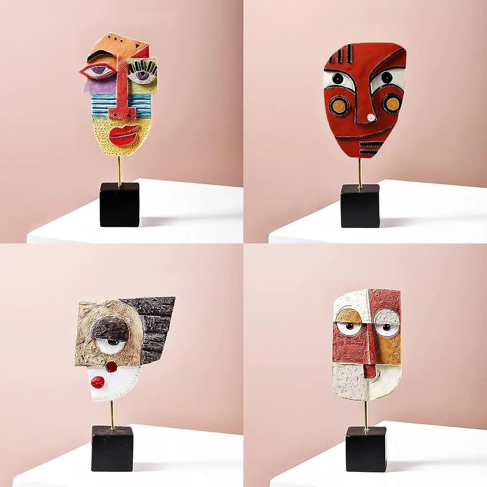 

4 Pcs - Handcrafted Statues Resin Abstract Sculpture For Home Decor Modern,African Art Tribal Figurines Decorations Items