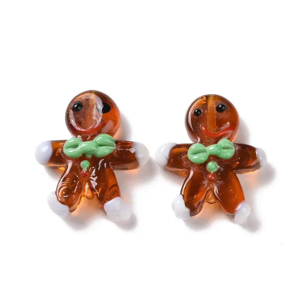 10pcs Gingerbread Man Beads Handmade Lampwork Loose Beads for Christmas Jewelry Making Supplies 27.5~28.5x23.5~24.5x7.5~8mm