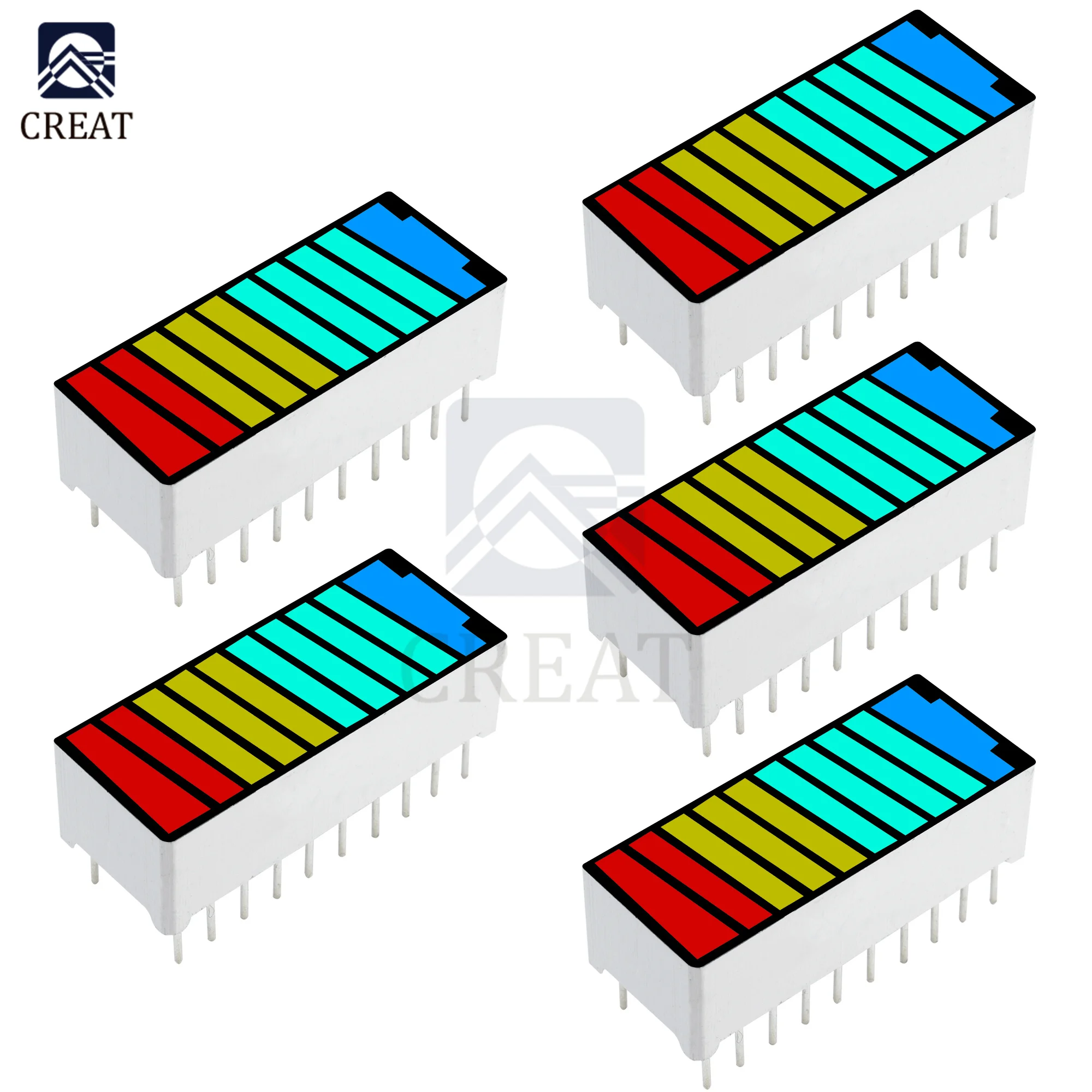 5PCS 10 Segment 4 Color LED Battery Level Bar Graph Power Display Indicator Module Red Yellow Green Blue Multi-color 5V Light