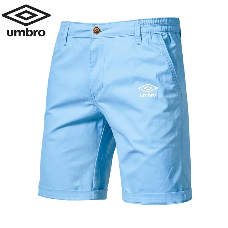 Embroidered Umbro Summer 100% Cotton Solid Color Shorts for Men High Quality Casual Business Social Elastic Waist Beach Shorts