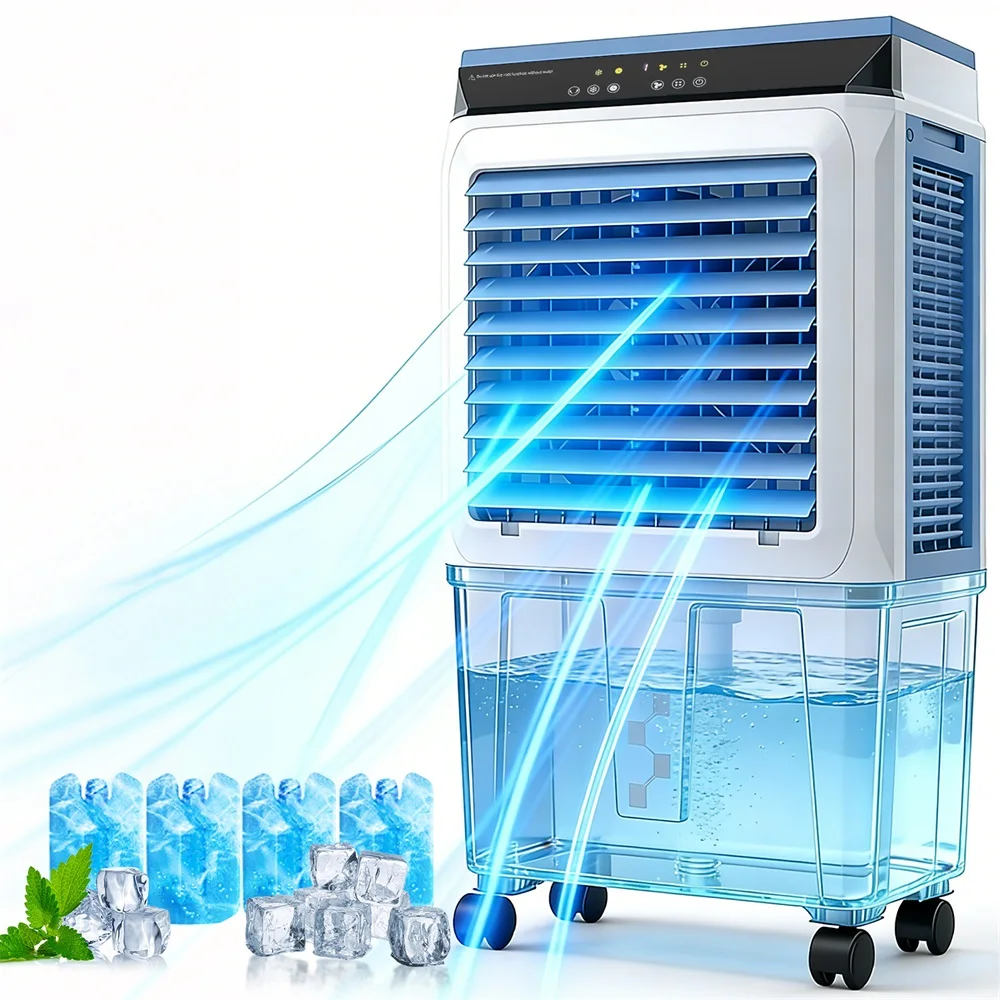 

Портативный испарительный охладитель воздуха 3500 CFM с баком для воды на 11 галлонов для дома и офиса, 120 ° Осциллятор и 4 охлаждающих элемента