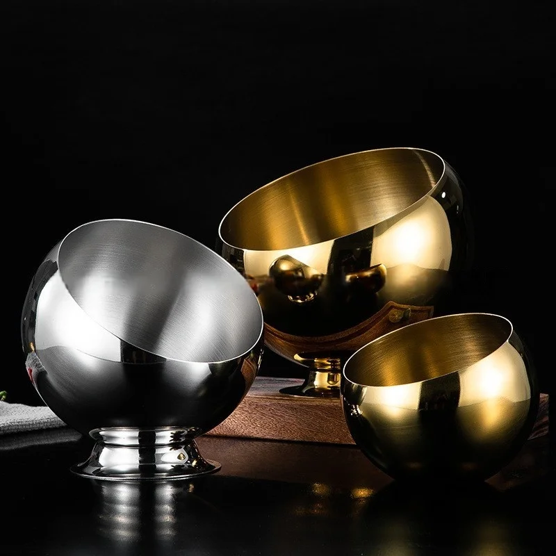 Stainless Steel Oblique mouthed Sauce Bowl with Lid Hot Pot Buffet Seasoning basket bowl Jar dish Container Salad Spherical Bowl