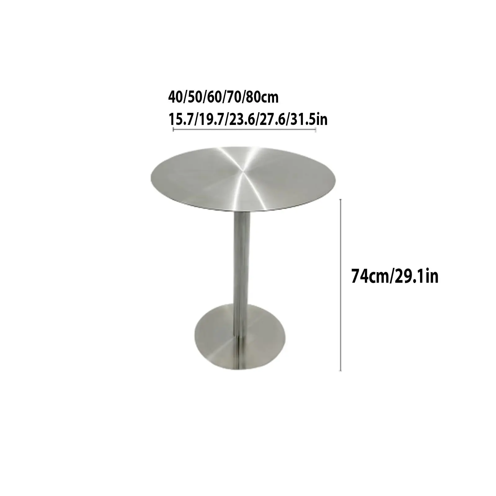 Modern Stainless Steel Round bar Table, Stainless Cocktail/Breakfast Table; Compact café, Suitable for use as a Living