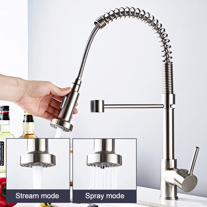 Mounted Flexible Kitchen Faucets Pull Out Mixer Tap Black Hot Cold Kitchen Faucet Spring Style with Spray Mixers Taps