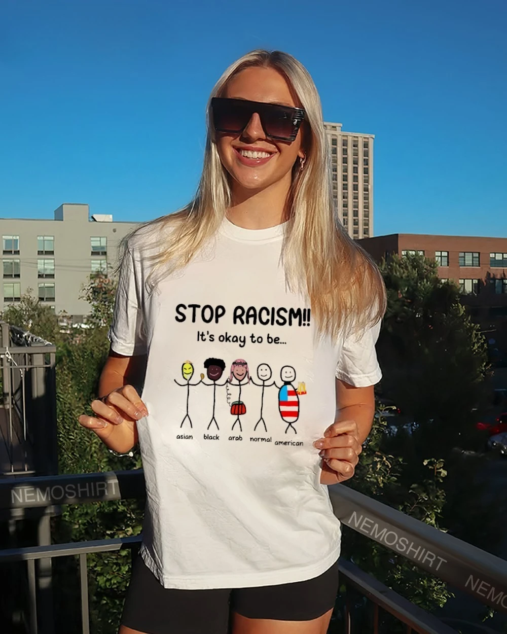 Stop Racism It's Okay To Be Asian Black Arab Normal American Funny Anti-Racism Tee Short Sleeve O-Neck T-Shirt Summer Streetwear