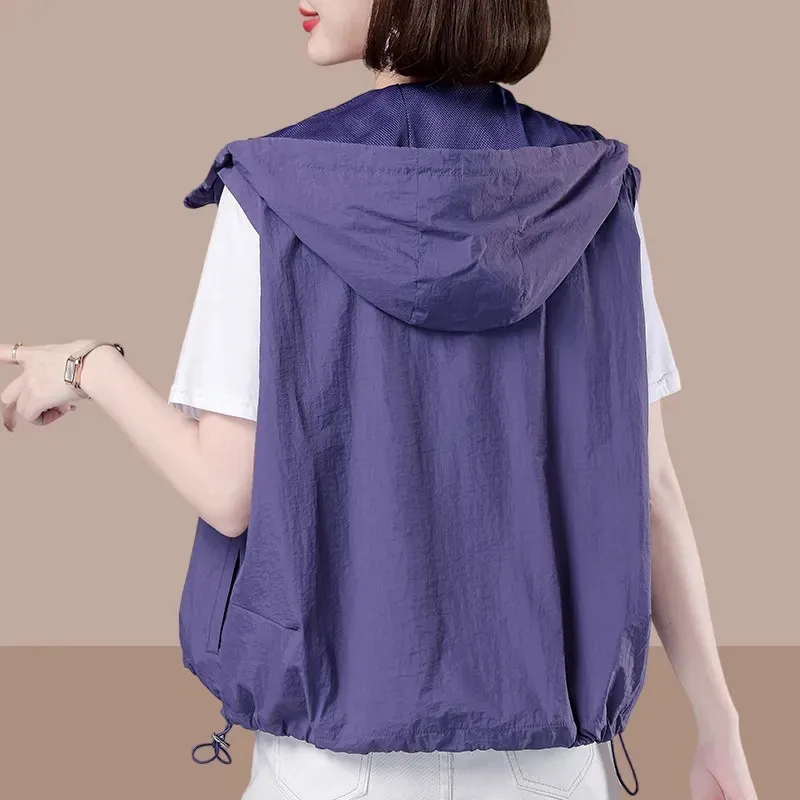 Women's Vest Sunscreen Coat 2026 Summer New Female Fashion Mother Jacket Waistcoat Sleeveless Sun-protective Clothing Overwear