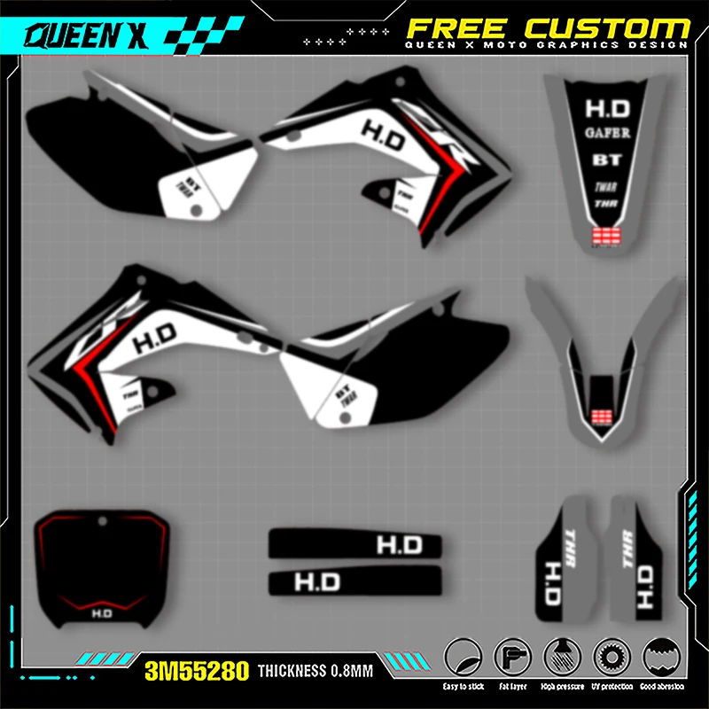

Queen X MOTOR Custom Team Graphics Decals Stickers Kit For Honda 2002 2003 2004 2005 2006 2007 2012 CR125 CR250 005