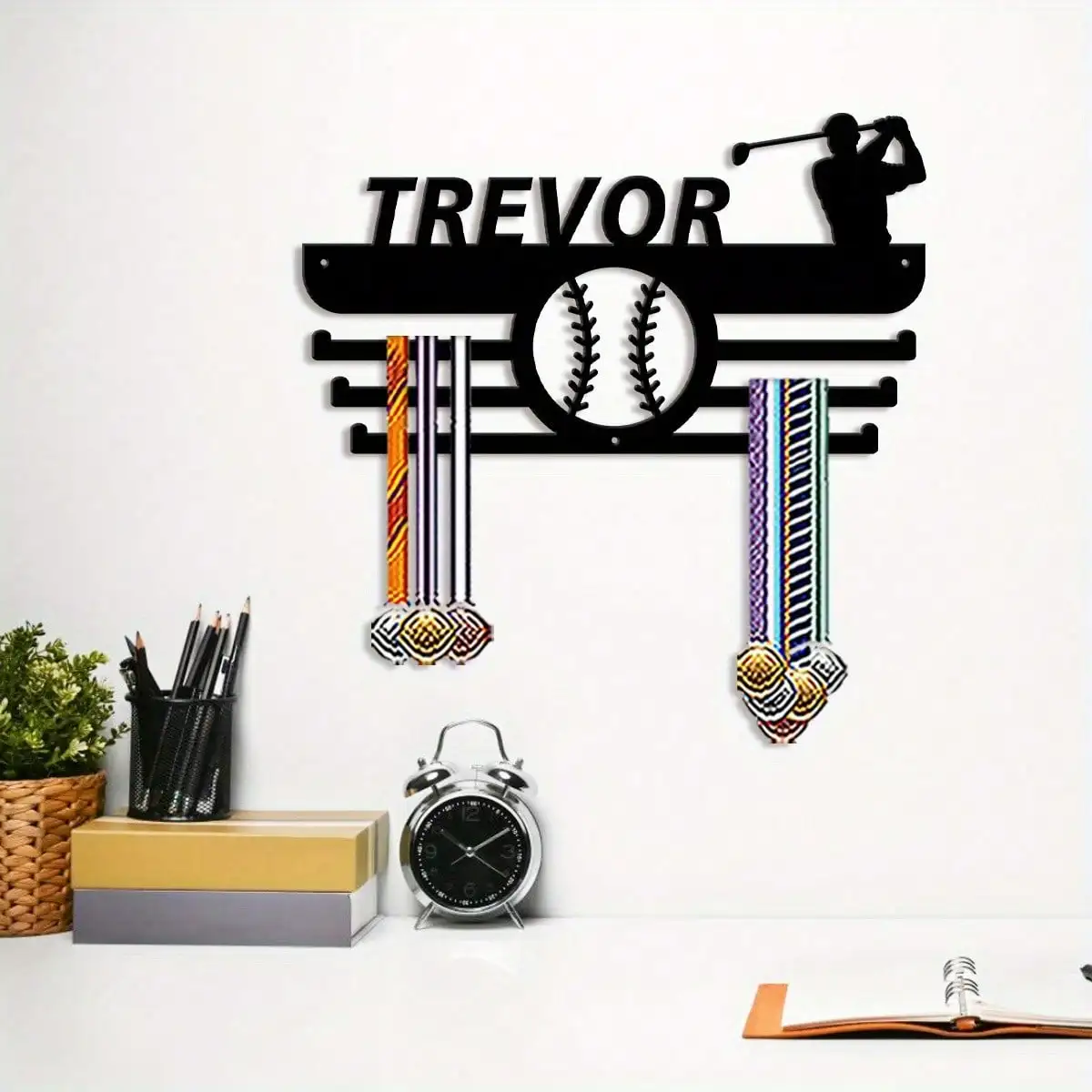 Creative Baseball Trophy Gold Iron Display Rack Hooks Metal Wall Decor Rustproof Home Office Party Sports Fan Gift Christmas