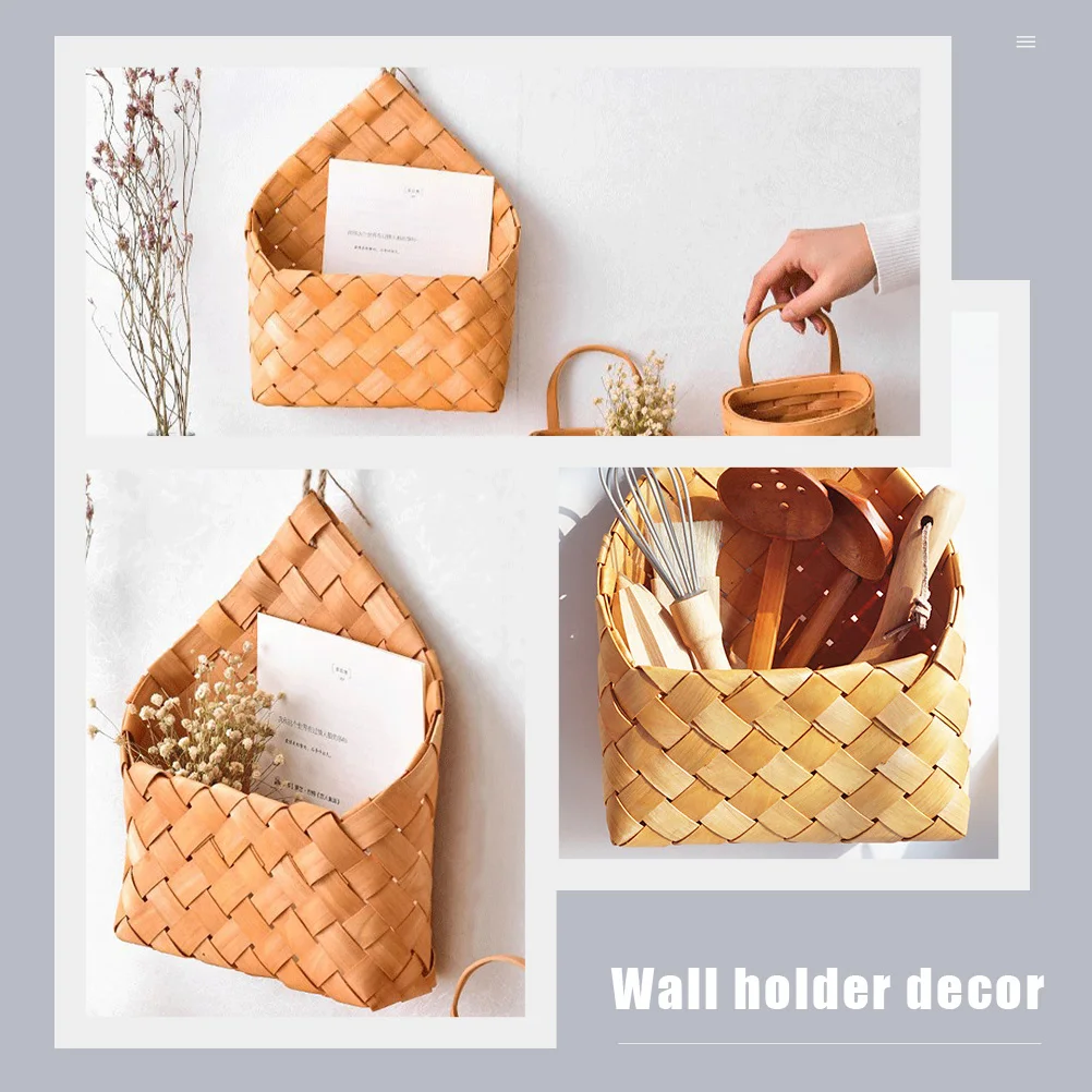 

1Pcs Letter Basket Wood Woven Wall Hanging Storage Basket Khaki Creative Plant Holder for Home Living Room Balcony