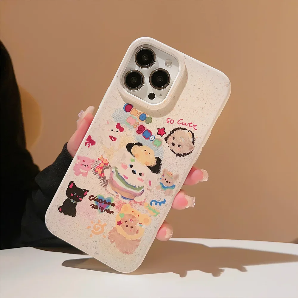 Cartoon Cute Cat Dog Dress Up Party Phone Case for IPhone16 15 14 12 13 11 Pro ProMax Plus X XR Shockproof Phone Cover