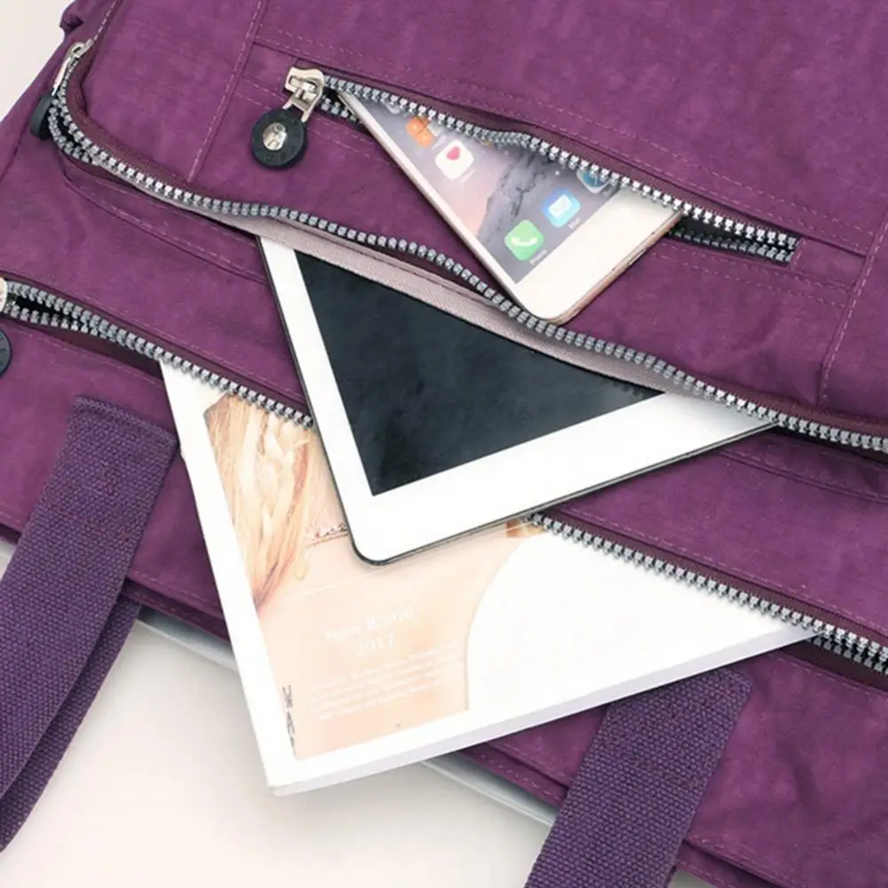 Borsa da viaggio da 38 cm Borsa da donna multitasca con cerniera tinta unita Borsa a tracolla in nylon Borsa da viaggio multifunzionale per aereo