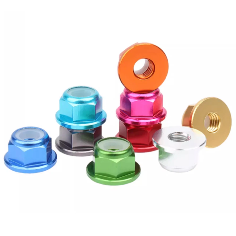 Multi Color Anodized Aluminum Flange Nylon Insert Self Lock Nut  M2 M2.5 M3 M4~M8 Lock Nuts For Motorcycle RC FPV Racing Drone