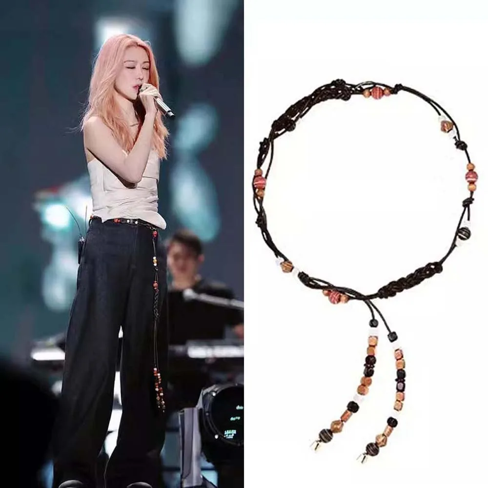 

Vintage Resin Wood Beads Belt Adjustable Jeans Decor Ethnic Style Weaving Waistband Long Brown Retro Tassel Waist Chain Party