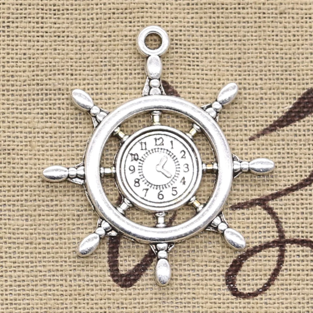 3pcs Charms Rudder Helm Anchor Ship Clock 40x35mm Antique Silver Color Pendants Making DIY Handmade Tibetan Finding Jewelry