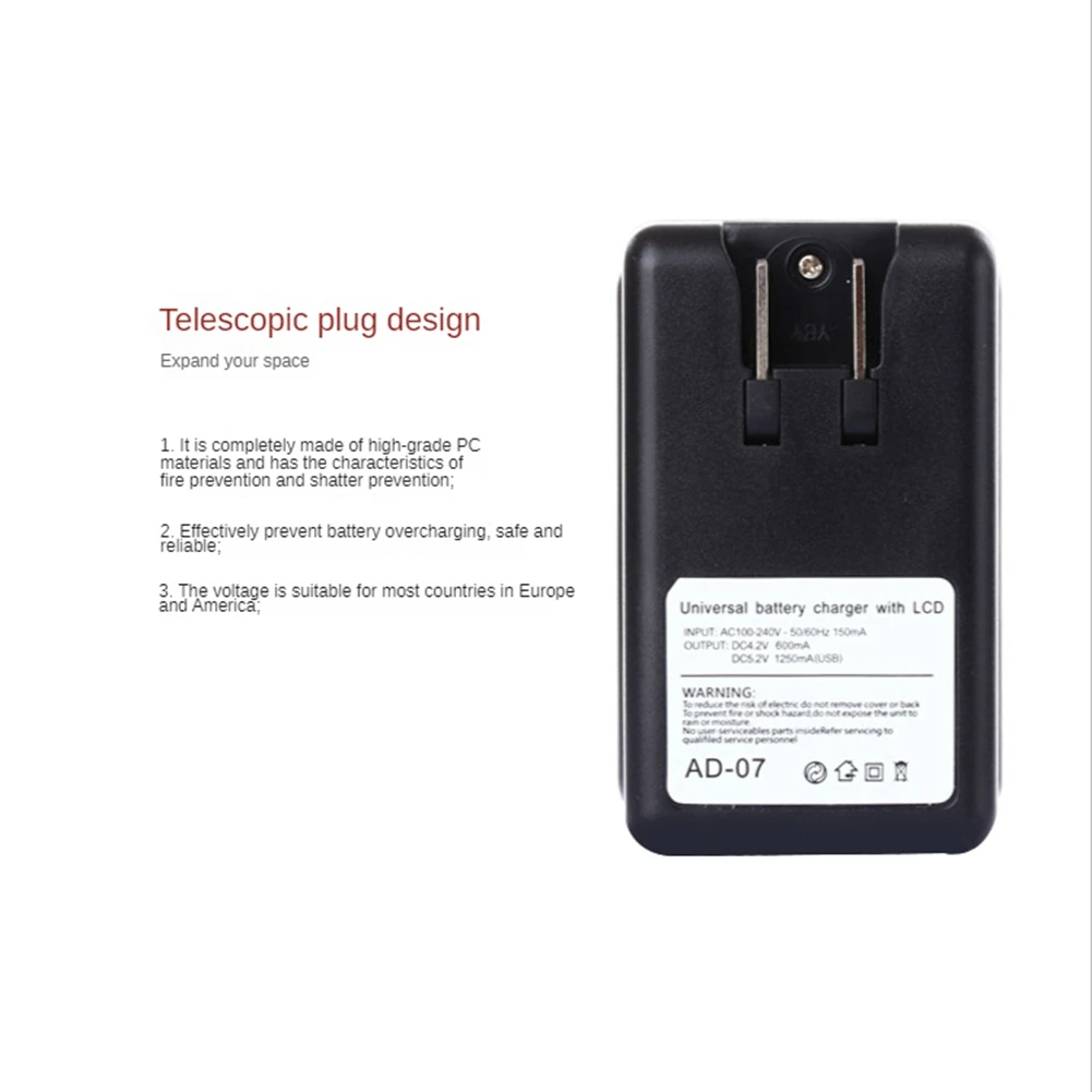 Universal Mobile Battery Charger LCD Indicator Screen with USB-Port for Cell Phone Chargers Battery Charging US PlugJAS