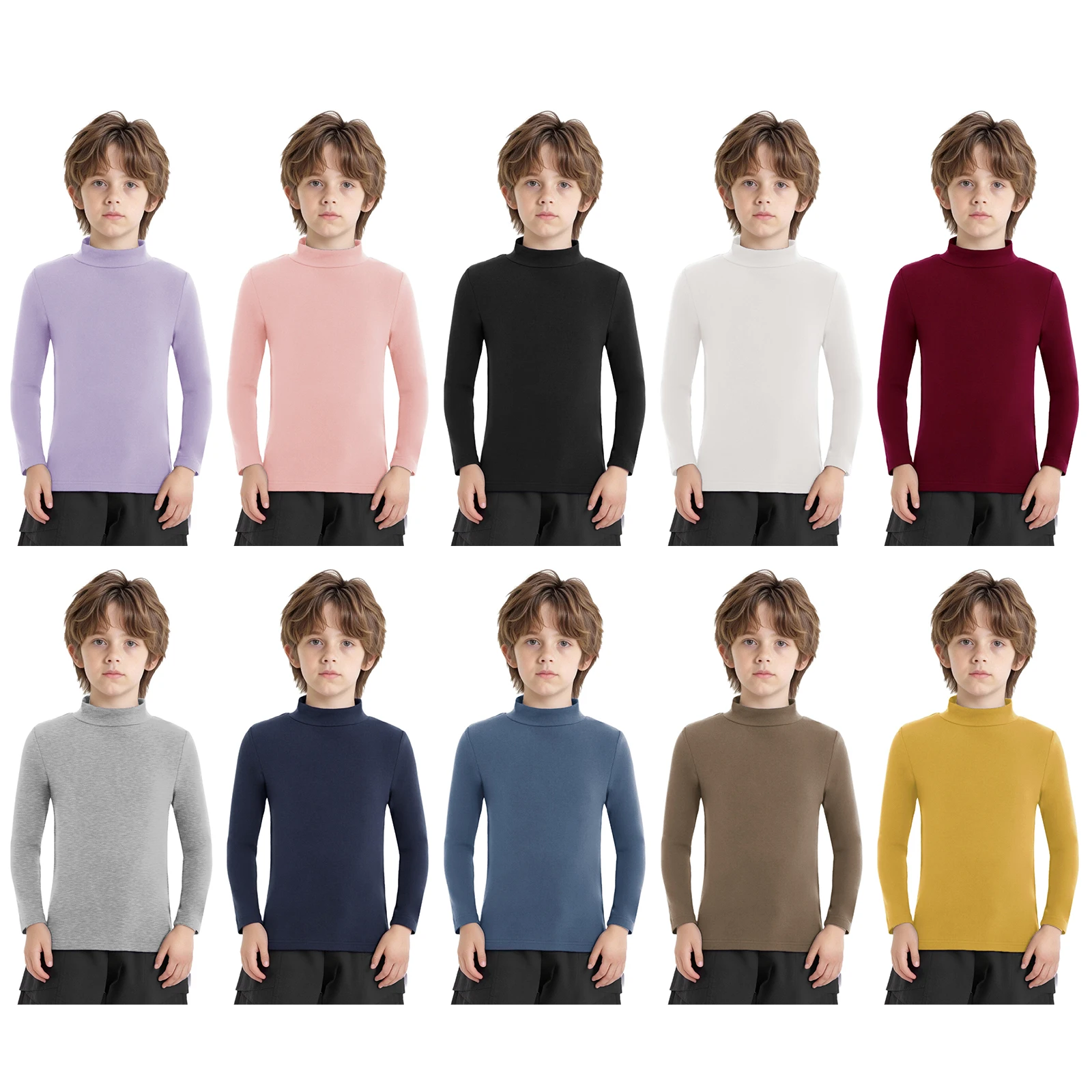 Top termici per bambini e ragazzi, camicia che tocca il fondo, intimo, collo a lupetto, manica lunga, tinta unita, pullover per la pratica della danza classica