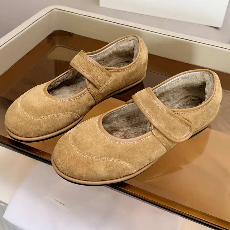 

High Quality Flat Bottomed Casual Genuine Leather Ballet Shoes With Fur And Wool Lining For Warmth And Fashion Shoes