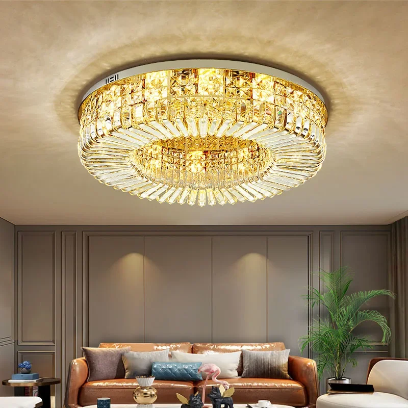 Modern Golden Ceiling Light Luxury Crystal Led Luster Round Chandelier Lamp Home Decoration Villa Bedroom Dining Living Room