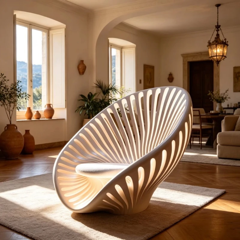 Shell hollow carved decorative chair sculpture leisure chair living room furniture
