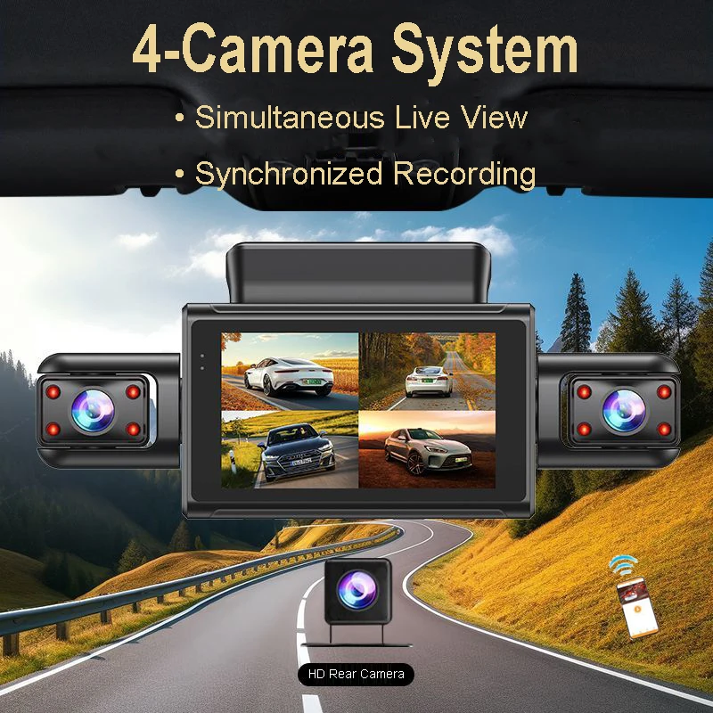 4K 4CH Hidden Car DVR with APP 24H Parking Mode G Sensor Motion Detect Loop Record Time Lapse Stealth Recording Night Vision WDR