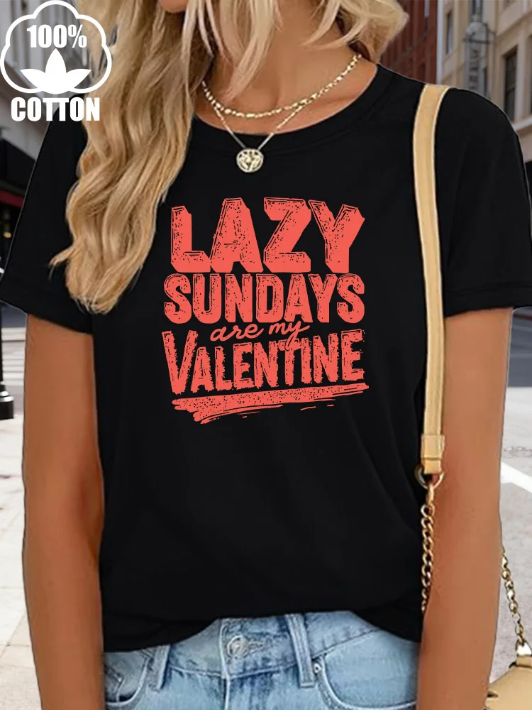 Lazy Sundays T-shirt graphique femme 180g coton col rond manches courtes T-shirt décontracté noir été usage quotidien