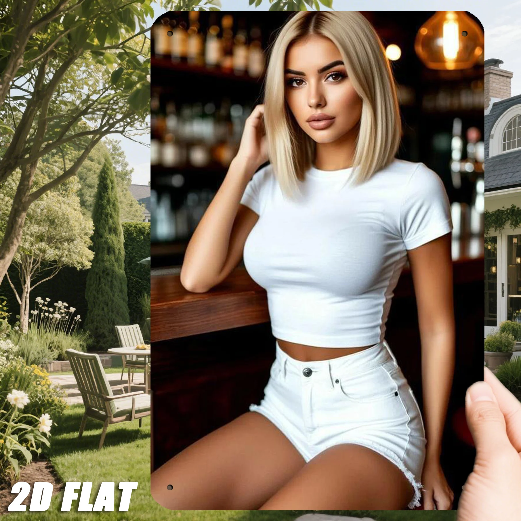 Vintage Blonde Lady Crop Top & High Waist Shorts 2D Metal Wall Sign,8x12Inch,Bar Man Cave Farmhouse Kitchen Hanging Decor