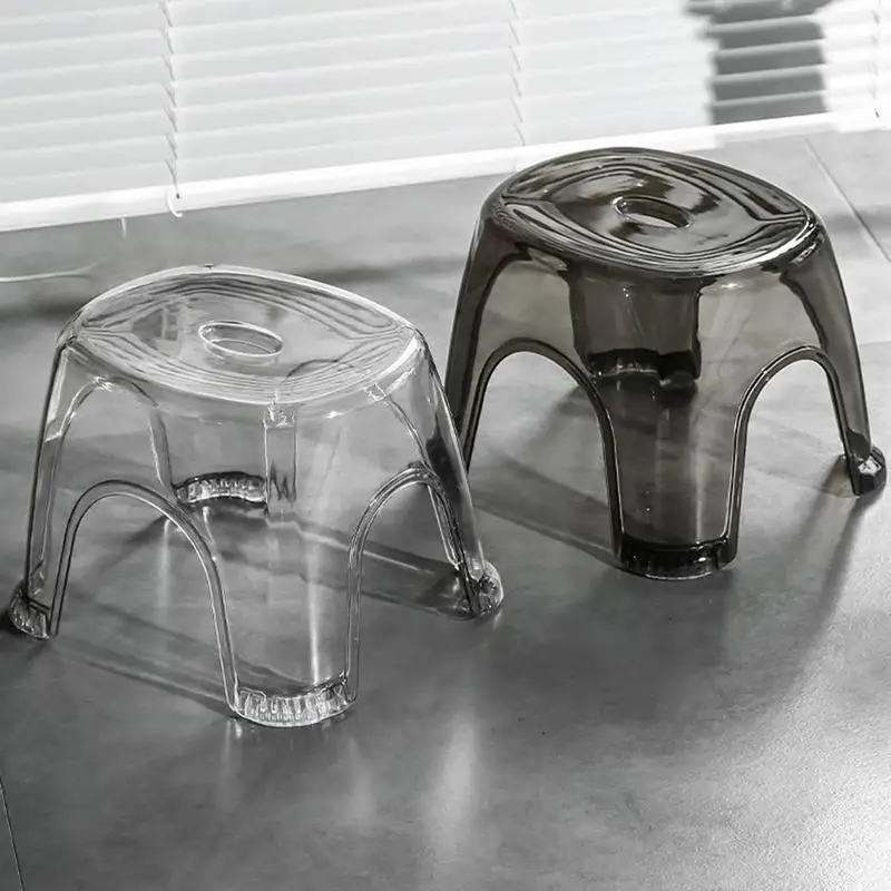 Non-Slip Transparent Shoe Change Stool Bathroom Bath Stool Multi-purpose Bench Toilet Thickened Plastic Low Stool for Bathroom