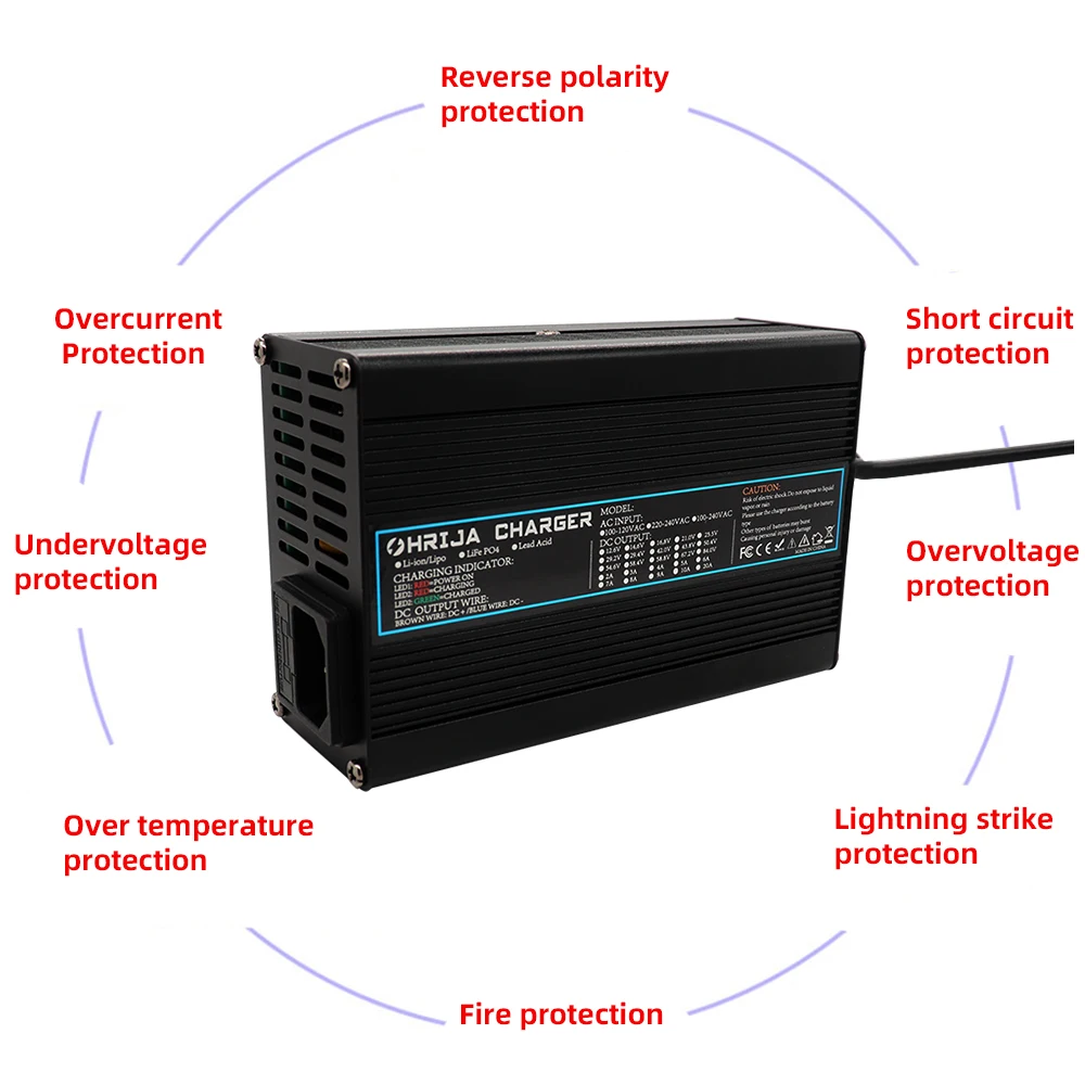 Cargador inteligente de 54,6 v y 5a, carcasa de aluminio adecuada para batería de iones de litio de 13s y 48,1 V, para exteriores, equilibrio de
