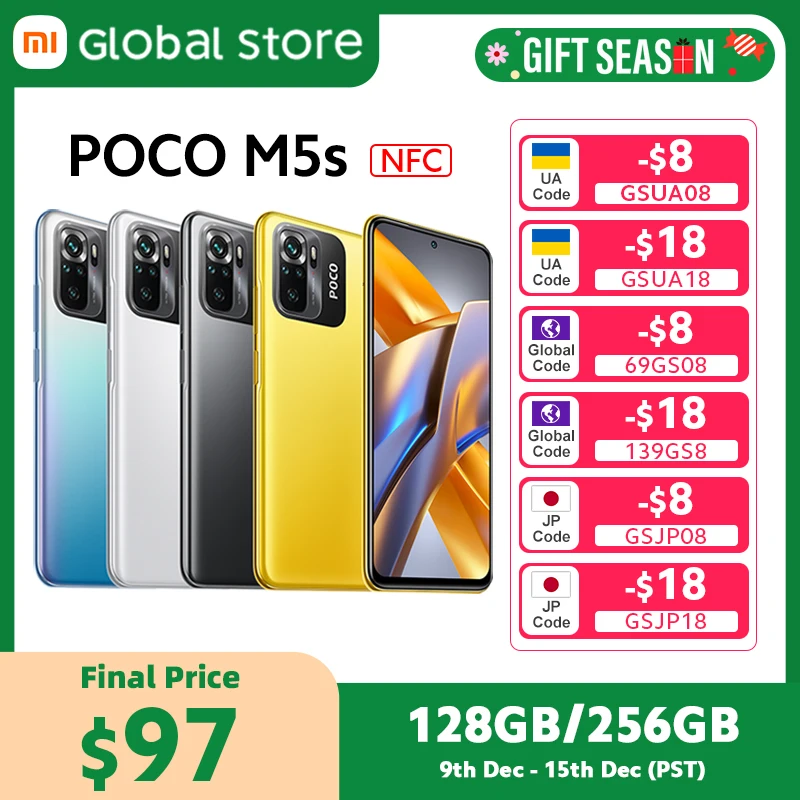 POCO M5s Versão Global NFC MTK G95, Câmera Quad 64MP, Display AMOLED de 6,43 \