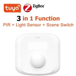 Tuya Zigbee3.0 Czujnik ruchu 3 w 1 Czujnik obecności człowieka Czujnik PIR + Czujnik światła + Funkcja przełącznika scen Inteligentne bezpieczeństwo życia