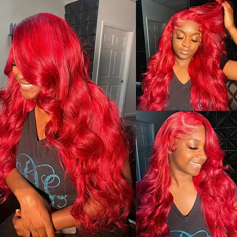 Charisma Red Body Wave Synthetic Lace Front Wig for Women Pre-Plucked 13x4 Transparent Lace Frontal Glueless Wigs Cosplay