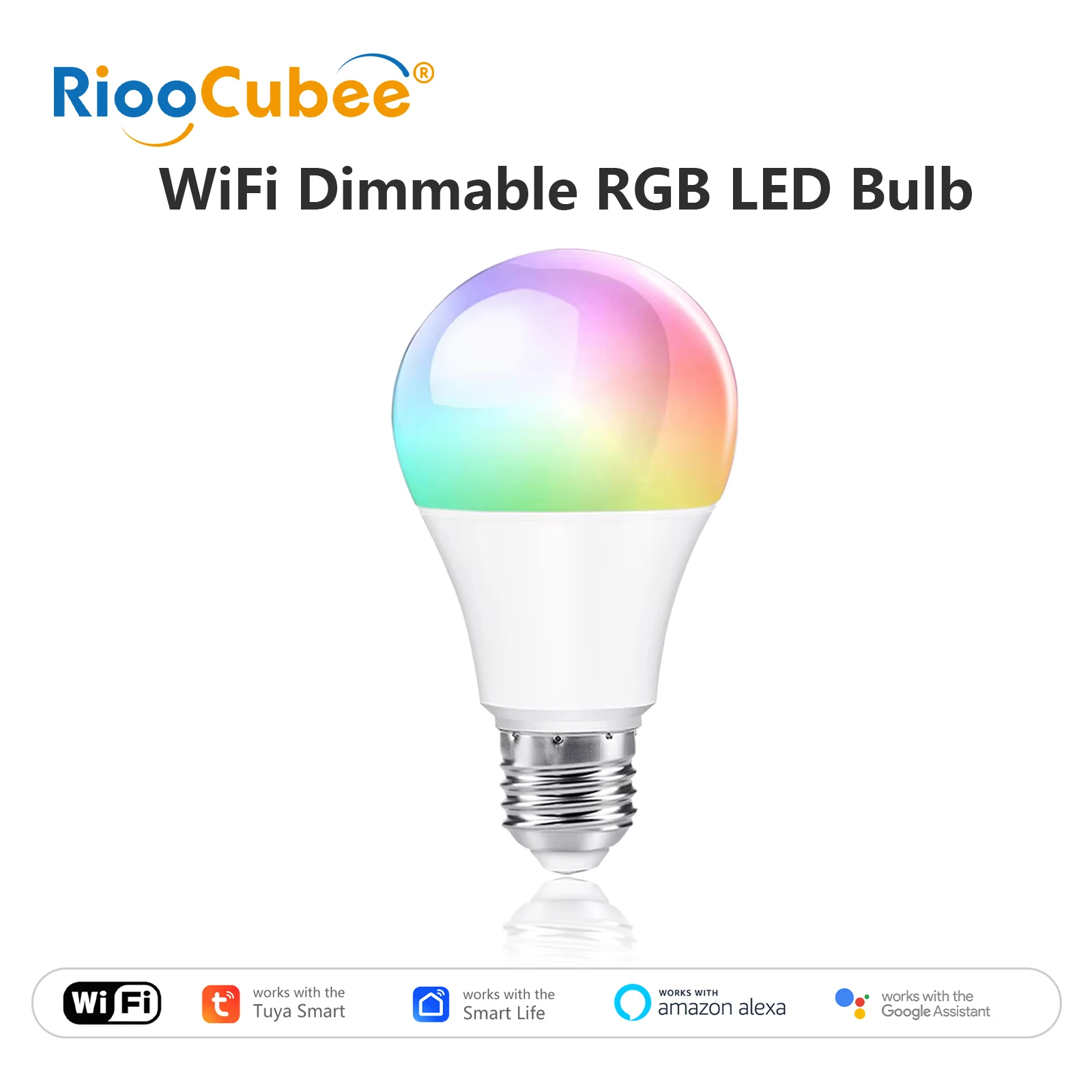 

RiooCubee WiFi RGB E26/E27 Светодиодная лампа Tuya Smart App Дистанционное управление через Google Home Alexa