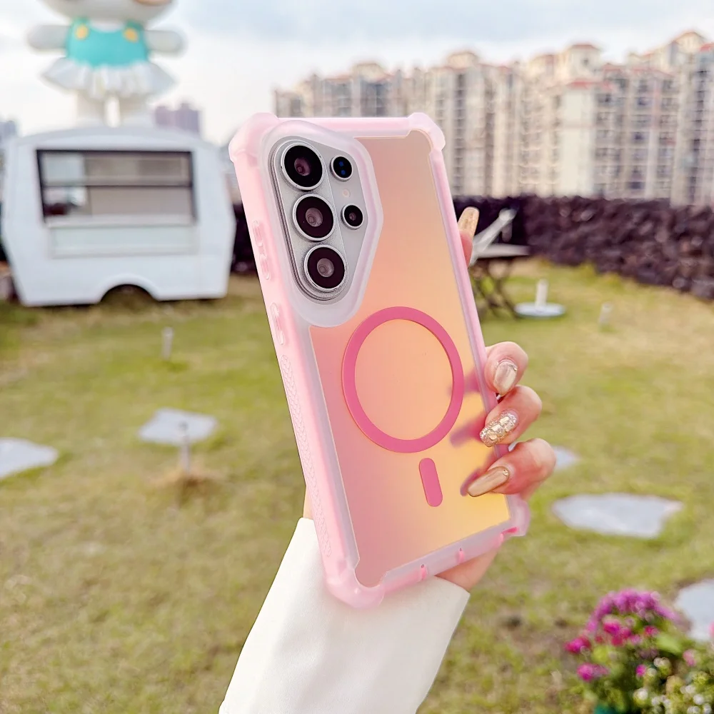 Magnetic Aurora Gradient Case for Samsung S26 Ultra S25 S24 S23 Ultra S26 Plus S22 Ultra A55 Airbag Protective Shockproof Cover