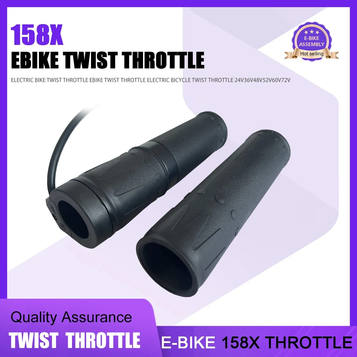 WUXING 158X Twist Throttle Electric Bike Full Twist Throttle Right Handle Throttle 24V36V48V60V72V SM/Waterproof plug Connector