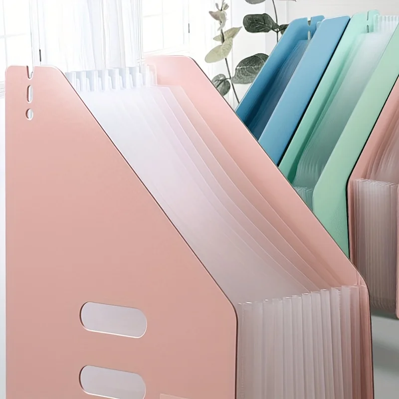 منظم ملفات قابل للطي بحجم حرف A4 أبيض حديث، علامات تبويب لسهولة التنظيم، حامل مستندات مثالي لسطح المكتب، تخزين سطح المكتب