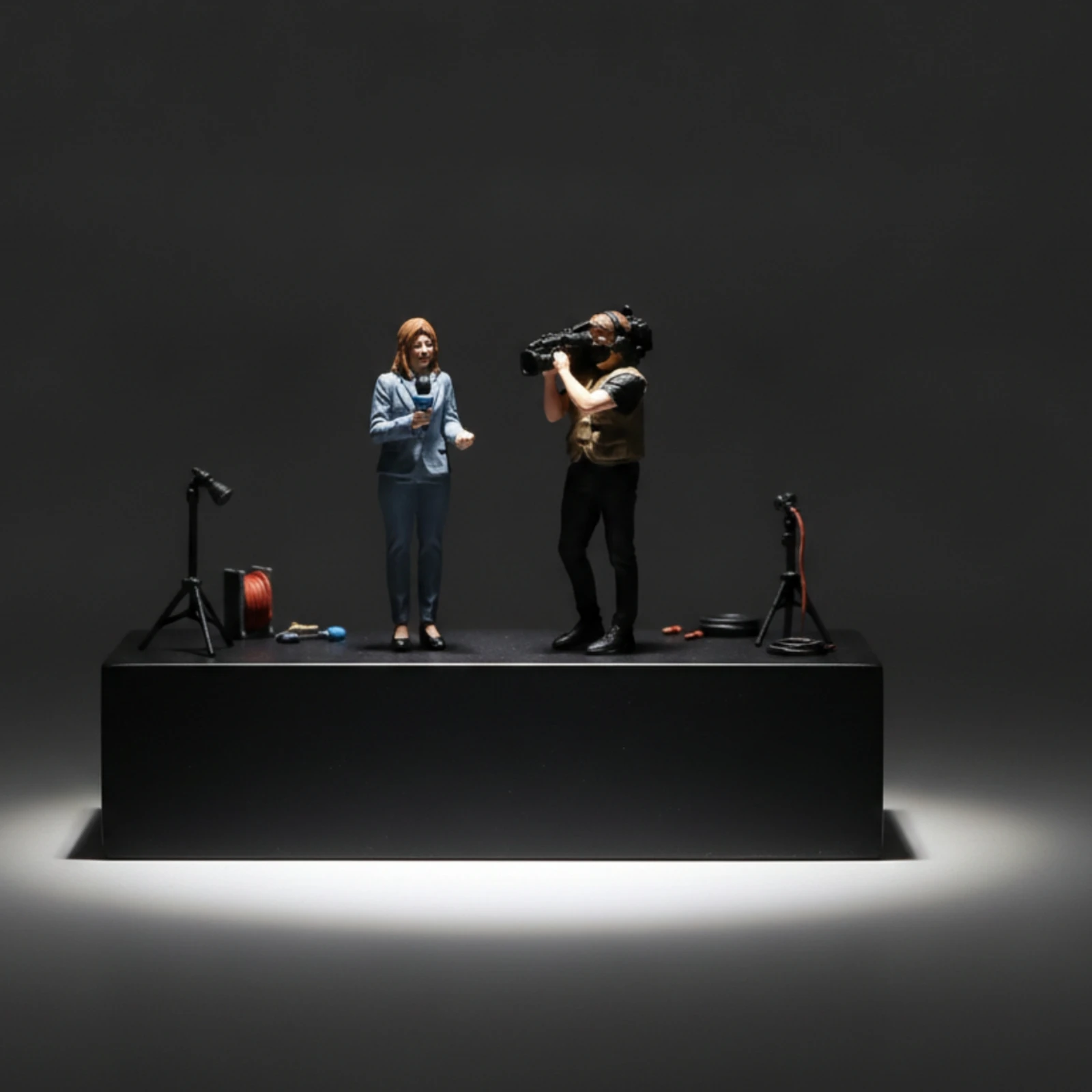 Journalist and Cameraman Figures Hand-Painted Miniature Journalist Figures Figure Set with Cameras Realistic Collectible