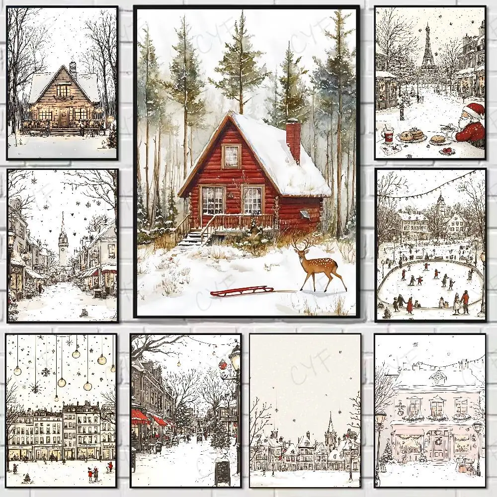 

Snow Cozy Christmas Winter Poster Home Living Bed Room Bar Hallway Sticky Wall Art Printing Waterproof Aesthetic Decor