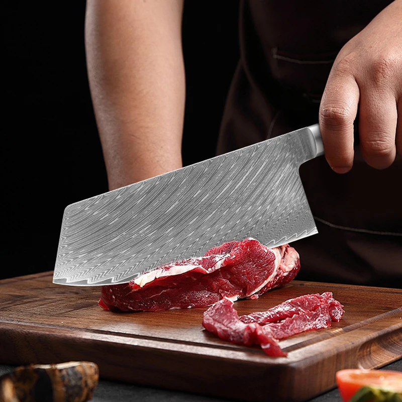 7.5 inch Cleaver knife Japanese 67Layer Damascus steel chef knife Slicing Meat Cleaver kitchen knife with Blue Resin Wood Handle