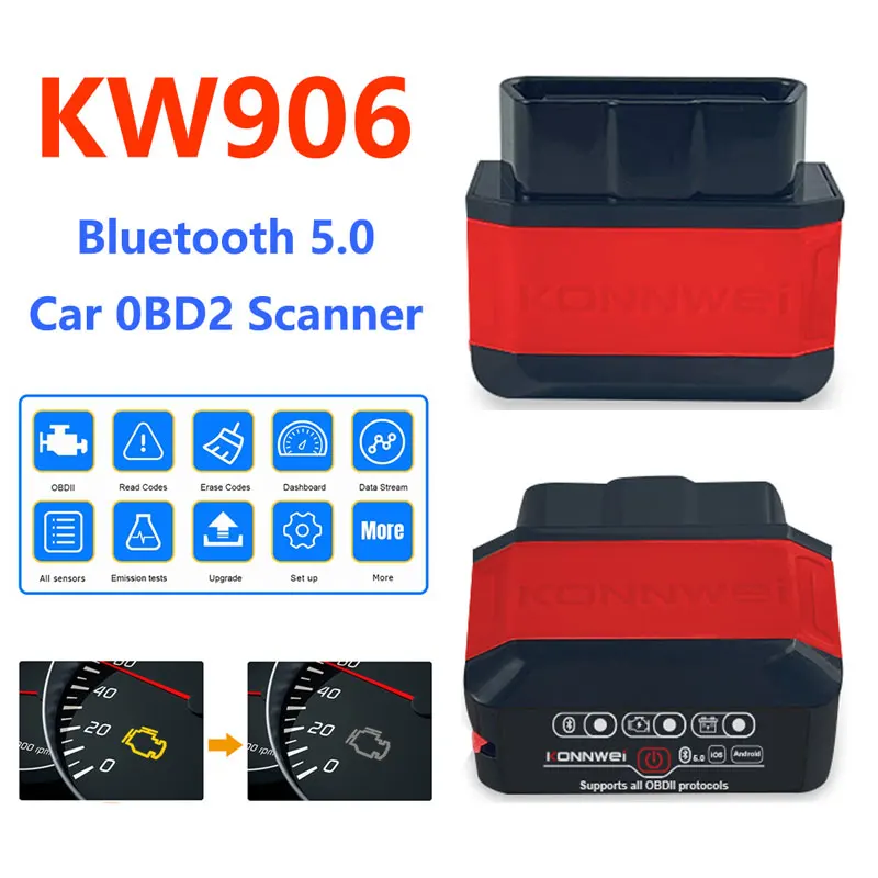 KONNWEI KW906 Pic18F25K80 OBD2 Scanner ELM327 V1.5 Car Diagnostic Tools Bluetooth5.0 For Android/iOS ELM 327 OBD 2 Code Readers