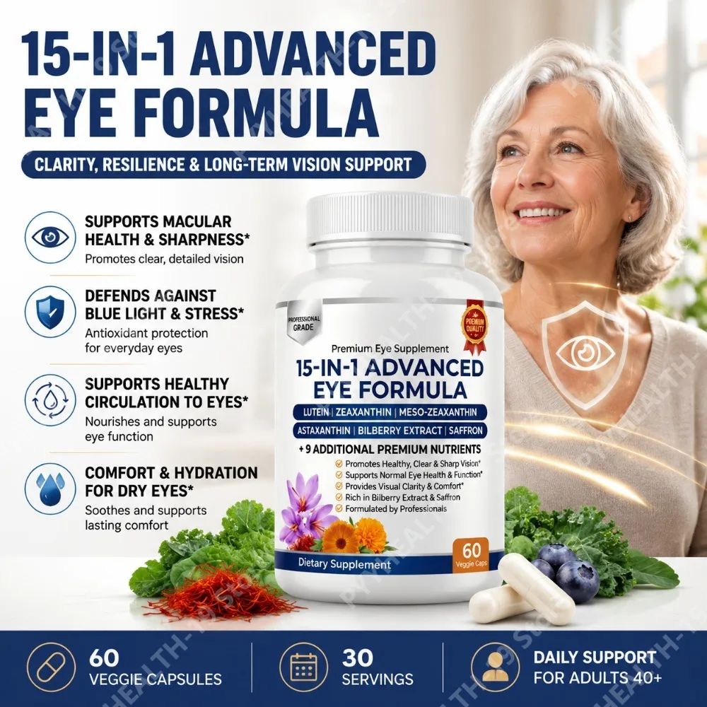 Advanced Eye Formula Capsules Lutein Zeaxanthin Astaxanthin For Macular Vision Clarity Blue Light Screen Support Adult 60 Count