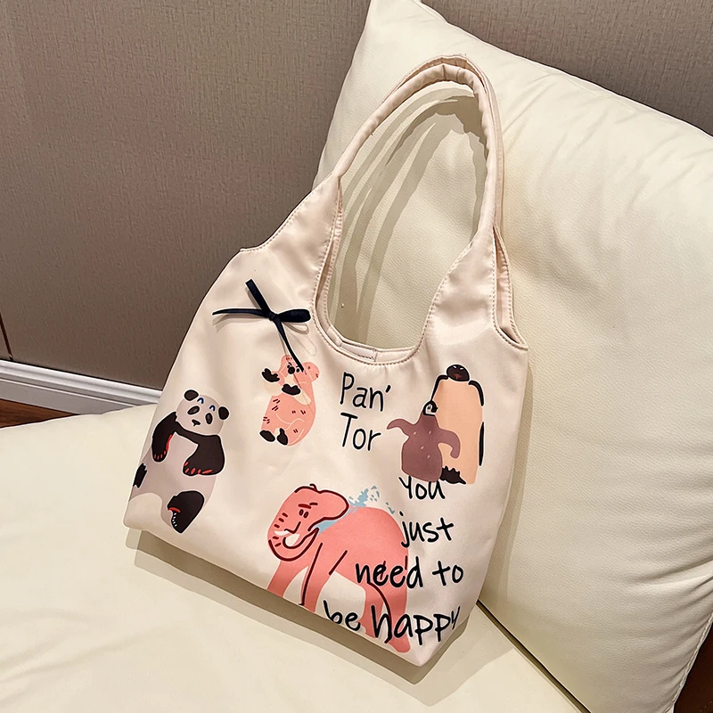 2024 New Large Capacity Minimalist Tote Bag Women's Hand Bag Cartoon One Shoulder Tote Bag Hobo Canvas Handbag